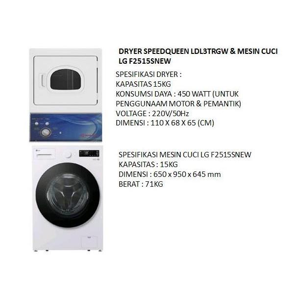 MESIN STACKED DRYER SPEEDQUEEN DAN MESIN CUCI LG 15KG