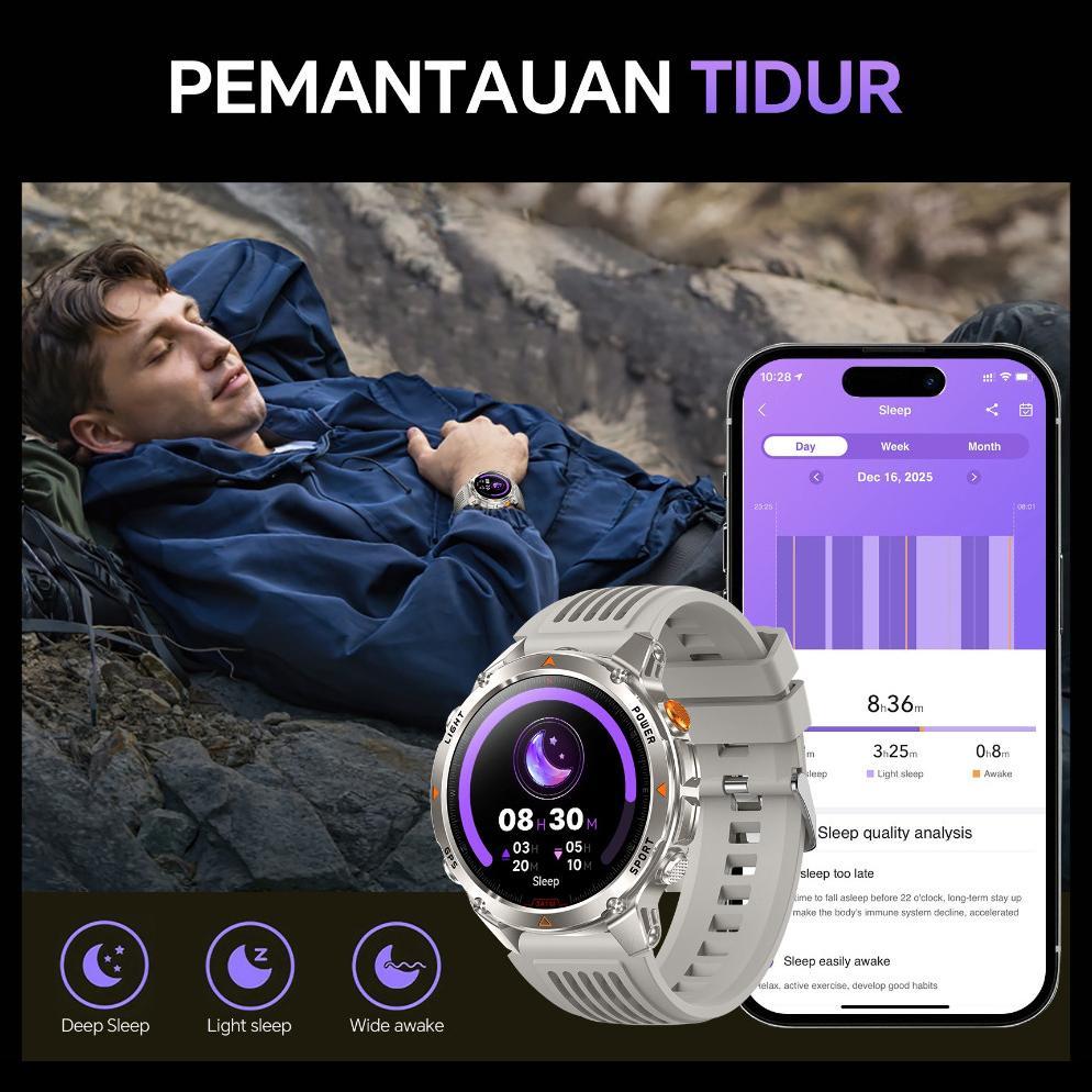 BESTPROMO Morein Plus Rock 2 GPS Smartwatch - GPS + Kompas | Tahan Air 3ATM | UV + Senter | 100+ Mod
