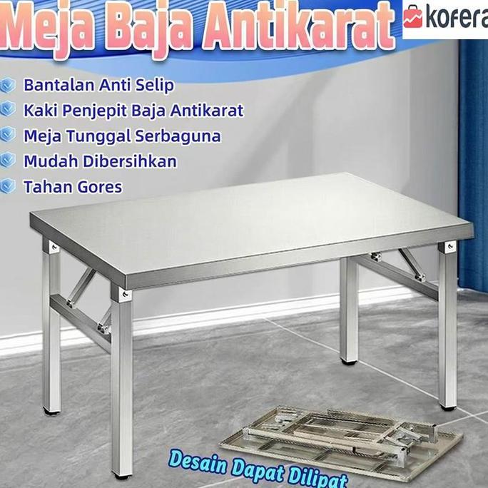 SUPER HEMAT - Meja Bar Dapur Portable Stainless Steel Folding Table Meja Lipat Portable Stainless