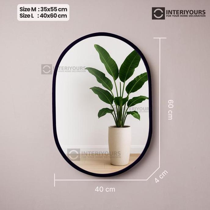 PROMO DISKON - Interiyours Cermin Kayu Estetik Frame Oval 60 cm Kayu Hijau HMR Finishing Cat Doff Un