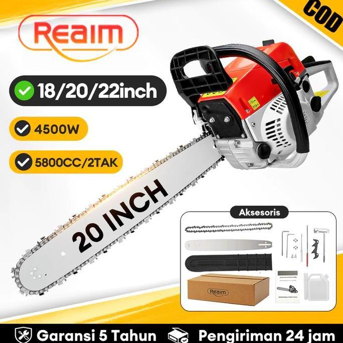 Terlaris Reaim Mesin Potong Kayu 52Cc 20Inch Chainsaw 2Tak Untuk Gergaji Mesin Alat Outdoor Mesin Ge