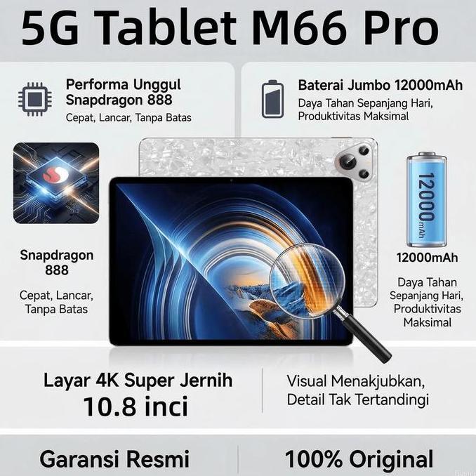 8{COD} 2025 Baru Tablet 5G M66 Pro 10,8 Inci Memori 16GB+1TB Snapdragon 888 Tablet Kantor Murah Bela