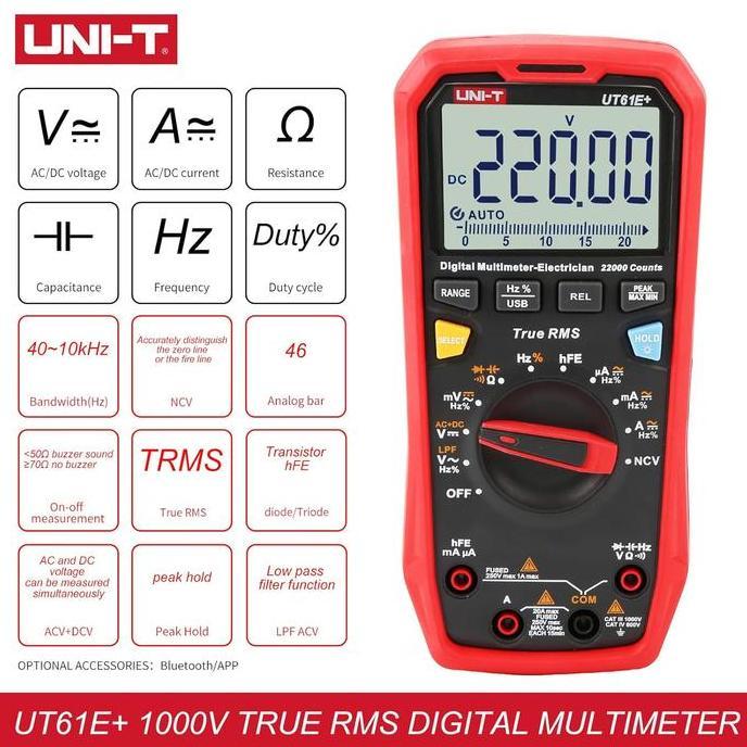 UNI-T UT61E+ Plus Digital Multimeter 22000 Counts True RMS 1000V 20A Tester Auto Range NCV USB Kapas