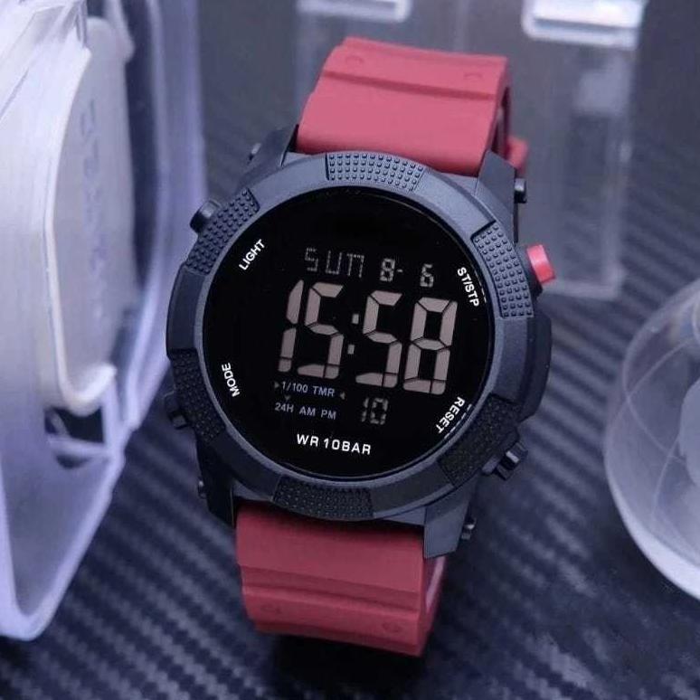 Ready Stock [Tm] Jam Tangan Pria Digital Sporty- Olahraga Tahan Air Outdoor  Original Tali Rubber Bi