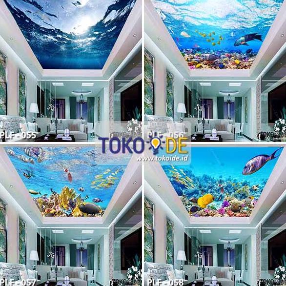 NEW Wallpaper Custom Dinding 3d Plafon Ruang Tamu Sticker Langit Atap Plapon Bawah Laut Ikan Underwa
