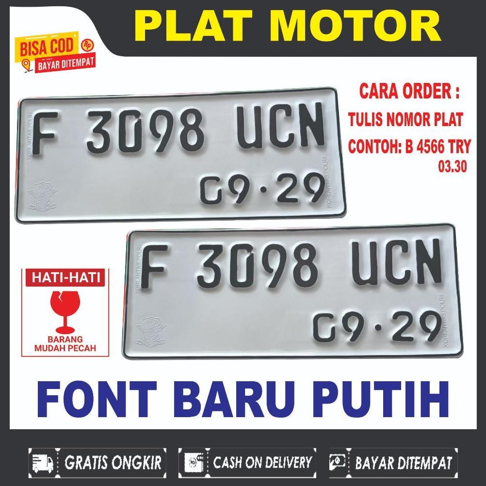 PLAT MOTOR STANDAR PUTIH FONT BARU BERLOGO