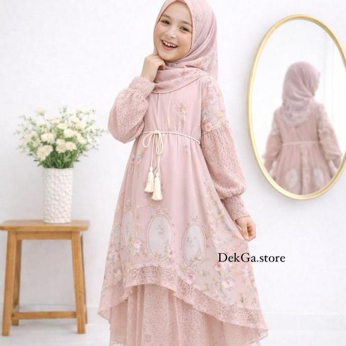 2-12tahun Gamis Anak Syari Lebaran | Gamis trend terbaru Anak Perempuan Lengan Brokat