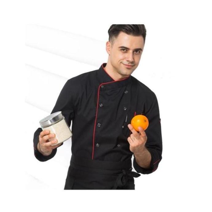 Baju Chef Baju Koki Chef Jacket Lengan Panjang Pria Wanita Warna Hitam Putih Merah Abu Navy Seragam 