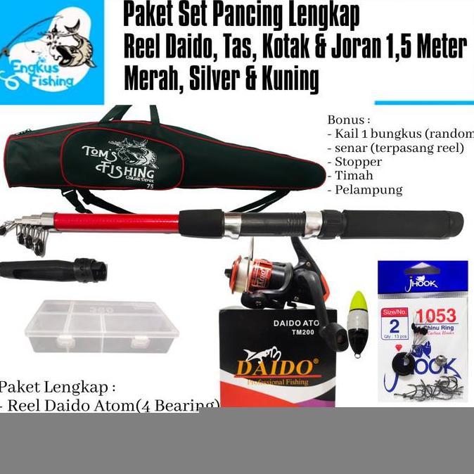 Pesca- New- Paket Set Lengkap Pancing Reel Daido, Joran 1,5M & Tas (Banyak Bonus)