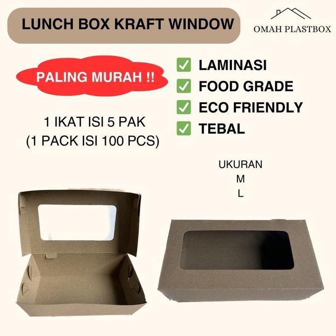 Garansi- Lunch Box/Paper Box Kraft Window Laminasi Ukuran M Dan L 50 Pcs