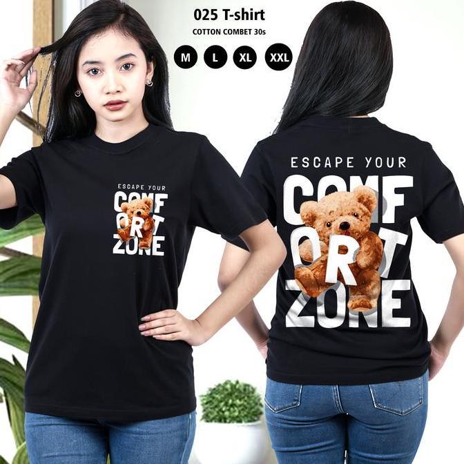 Bebasaja- Kaos Wanita Comfort Zone Bahan Cotton Combed Oversize Hitam T-Shirt Distro Millenial Basic