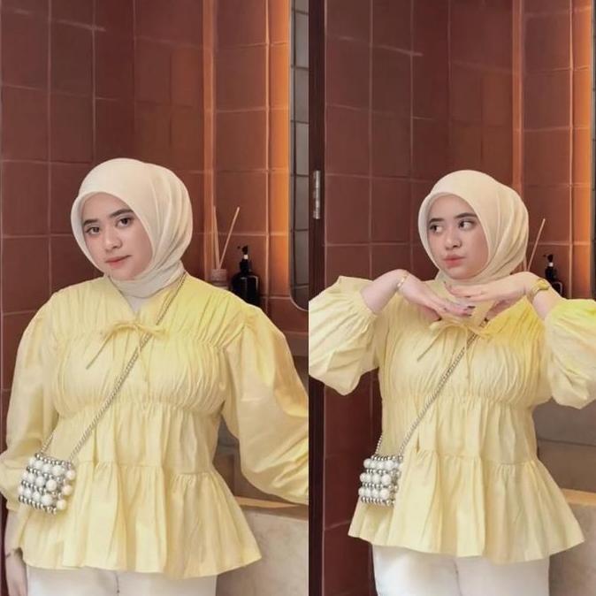 Bebasaja- Mireya Blouse Kerut Dada Lengan Panjang Bahan Katun Twill / Blouse Kerut Atasan Wanita Pol