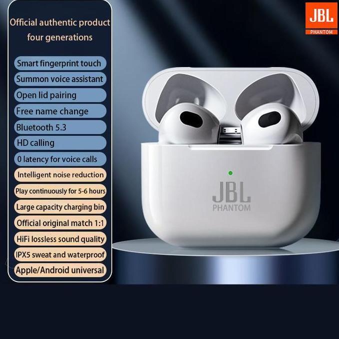 Larisjaminan- Jbl Phantom 4 Tws Bluetooth Earphone 9D Stereo Nirkabel Headphone In-Ear Hifi Earbud H