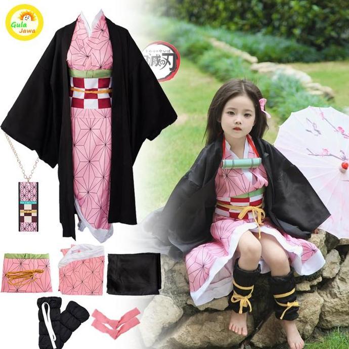 Kostum Kimetsu No Yaiba Anak Costume Kids Cosplay Nezuko Kimetsu No Yaiba Haori Nezuko Costume
