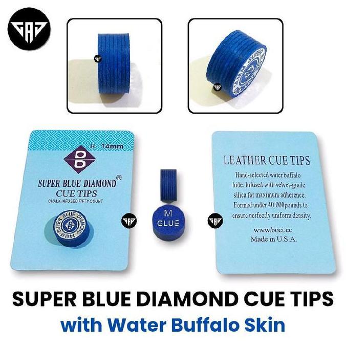 SUPER BLUE DIAMOND CUE TIP KULIT KERBAU | TIP BILLIAR PREMIUM