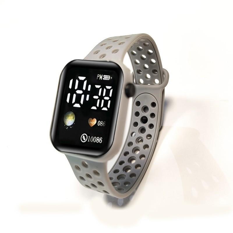 Shopvee Jam Tangan Digital Led Wanita Dan Pria Strap Rubber Dial Kotak Tampilan Layar Besar Y1972
