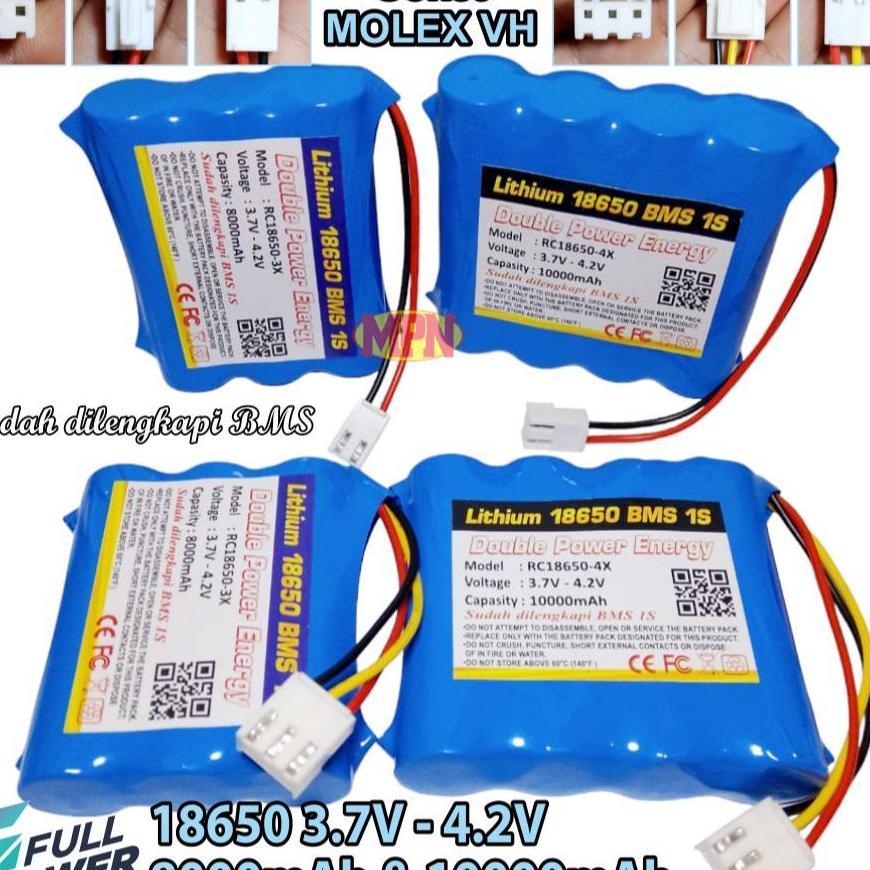 Batre Edc, Batre Speaker, Baterai Lithium 1S 18650 3.7V - 4.2V 10000Mah, Soket Molex Vh 2 Pin & 3Pin