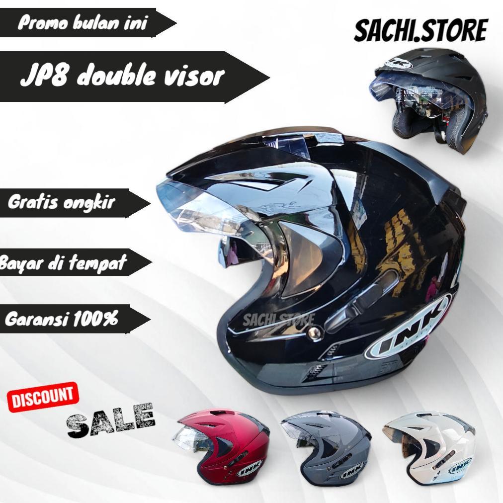 BIG PROMO HELM INK DOUBLE VISOR JP8 HELM SNI FREE STICKER / Helm jp8 Double Visor ( BUKAN INK ORI )