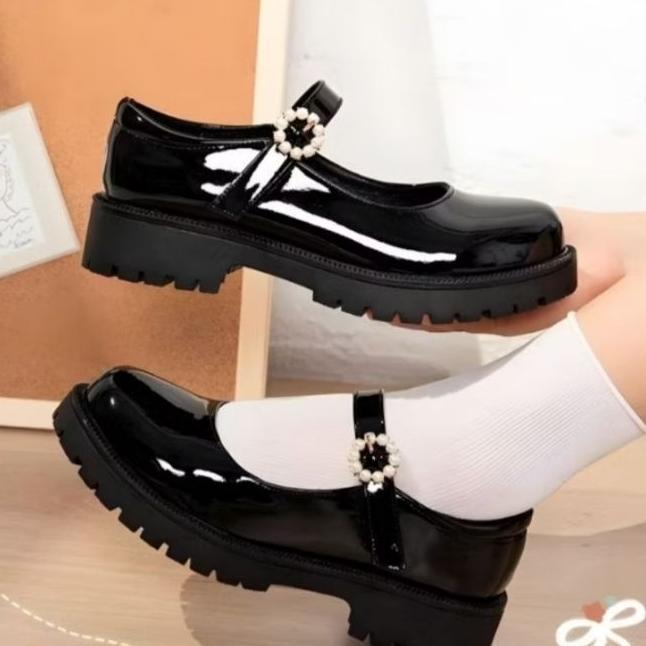 Sepatu Docmart Wanita Sepatu Pantofel Hak Hitam Glossy