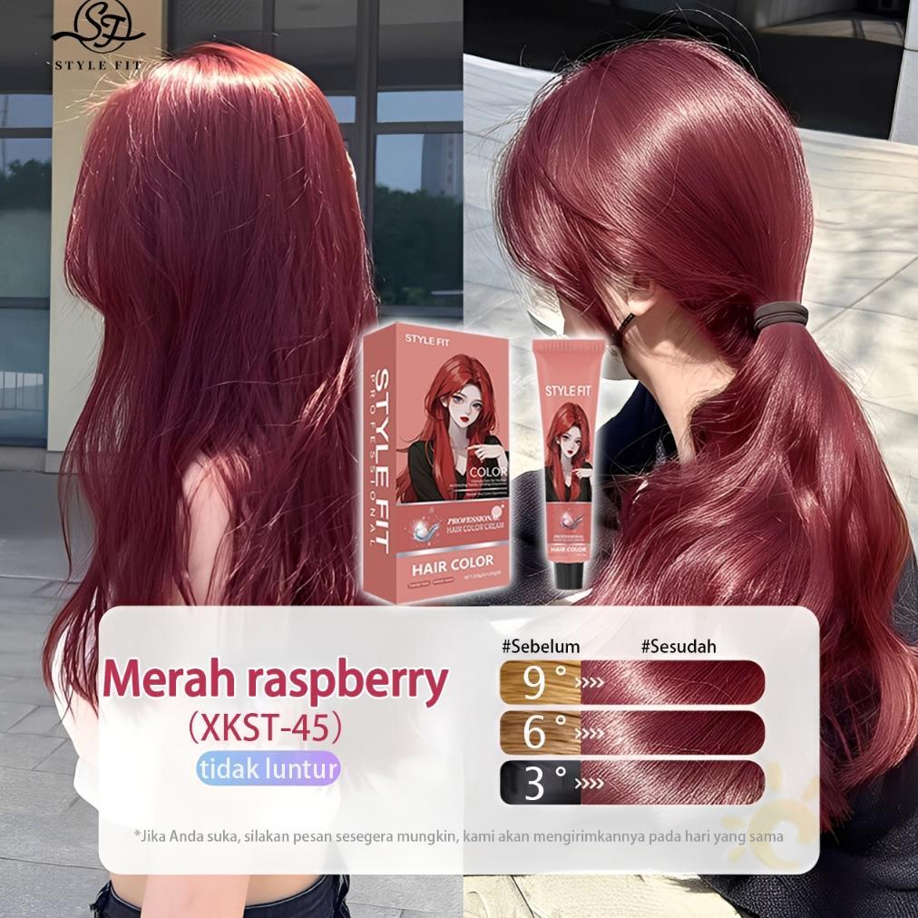 [ STYLE FIT Cat rambut merah raspberry 200ML ,Warna tahan lama ,cat rambut warna pink,pewarna rambut