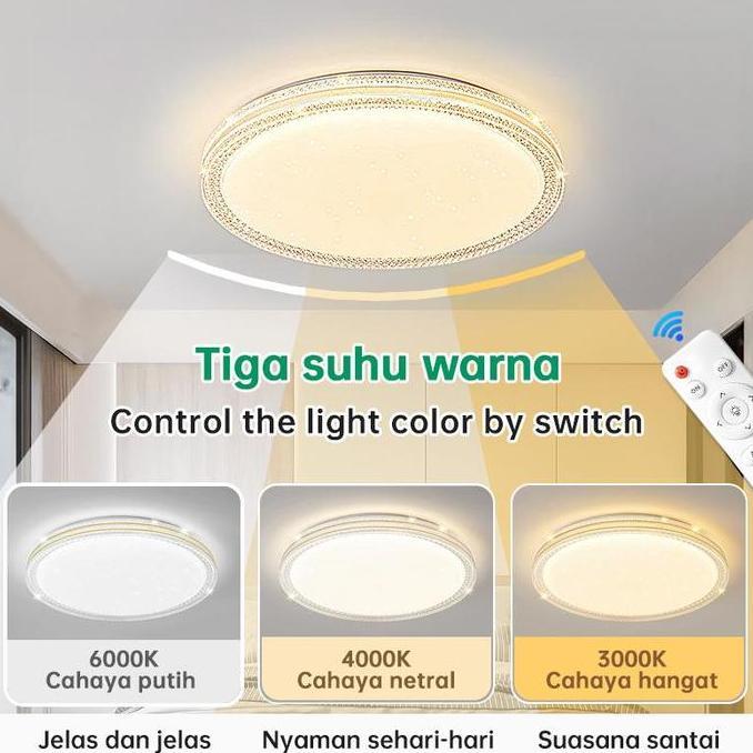 GOGEOUS Lampu Plafon Kristal Dua lapisa 36/48W ornamen pvc bulat 3 warna kamar kap gantung ruang tam