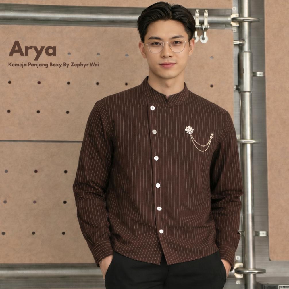 recommended arya - beskap koko kemeja boxy lengan panjang moderen baju formal stripe pria raya lebar