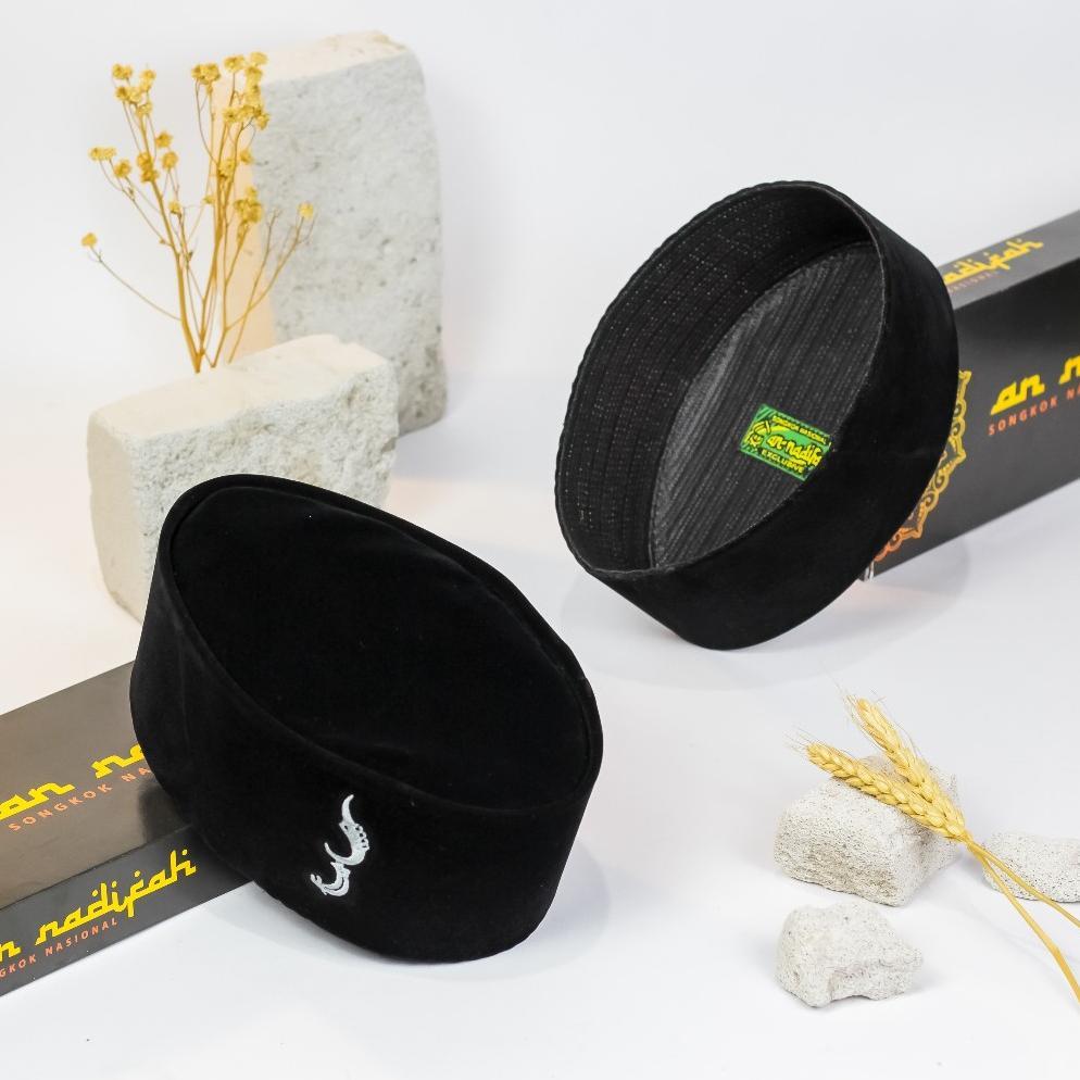 big promo songkok hitam peci logo kujang perak dan emas tinggi normal (9 cm) + ada dus setiap peci