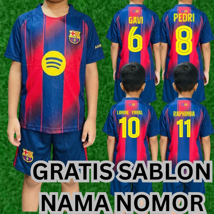 DISKON setelab baju bola anak barcelona printing/JERSEY BAJU BOLA ANAK JERMAN AWAY/SETELAN BAJU BOLA