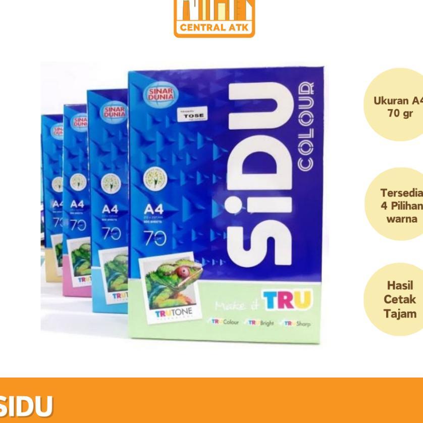 Kertas Hvs / Print / Fotocopy Sidu A4 70 Gr Warna (1 Rim)