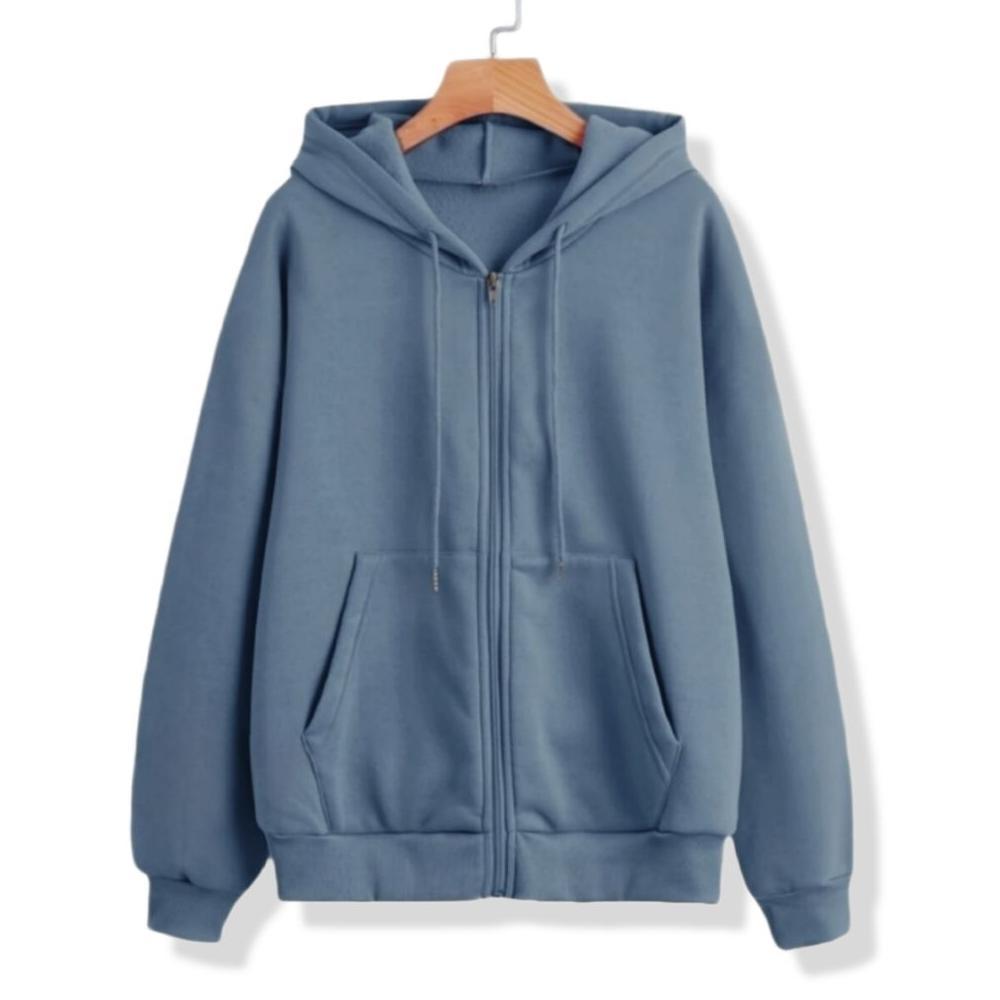 BIG PROMO Sweater Hoodie Zipper Pria Fleece Tebal Polos Cream