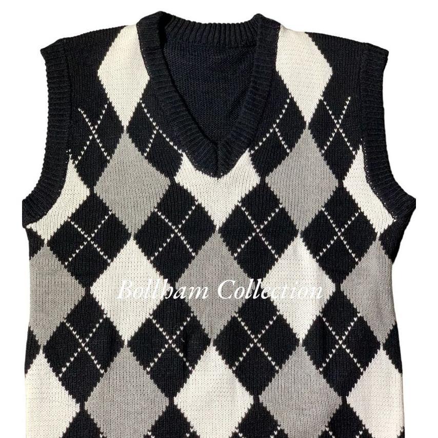 Vest Rajut Rompi Rajut Kotak-Kotak // Rompi Rajut // Rompi Rajut Pria // Argyle Korea Gaya Retro Ves