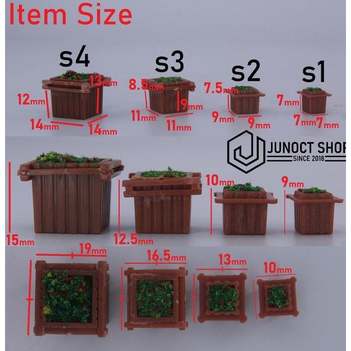 MAKET POT BUNGA KOTAK COKLAT TANAMAN SKALA KECIL - MINIATUR JUN27