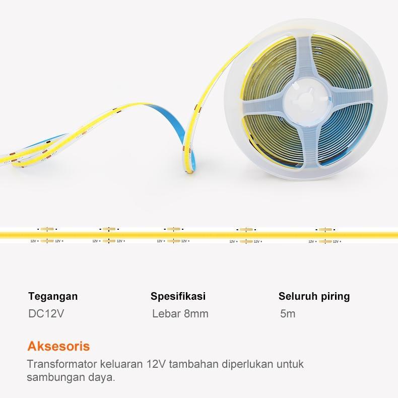 BIG PROMO Lampu strip COB 12V/24V Cahaya Kepadatan Tinggi 5 Meter/10Meter Lampu Led Lem Perekat Send