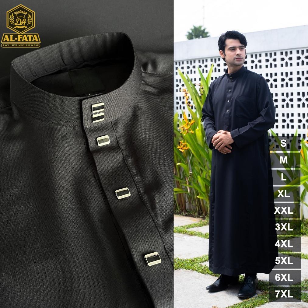 BIG PROMO ALFATTA | Baju Jubah Saudi Pria Lengan Panjang Polos Non-manset Type Kancing Snap Premium 