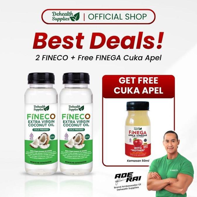 Pilihan - Paket Best Deal - 2Pcs Fineco Extra Virgin Coconut Oil 250Ml Gratis Cuka Apel 50Ml Plastik