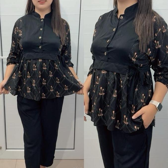 Pilihan - Cindy Set - Set Rayon Twill Bunga Kancing Ikat Samping Premiun