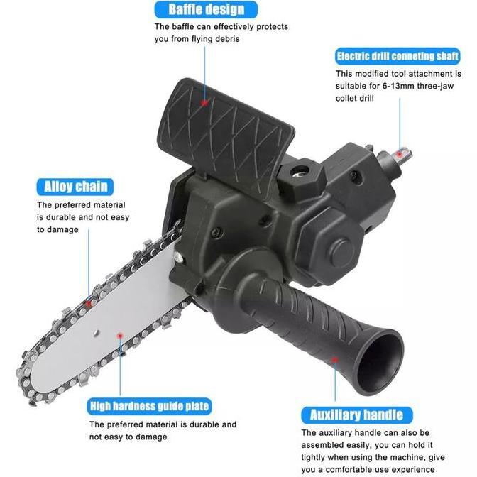 ADAPTOR MESIN BOR JADI SENSO GERGAJI RANTAI MINI 4 6 INCH CHAINSAW DRILL CONVERTER MULTIFUNGSI PREMI