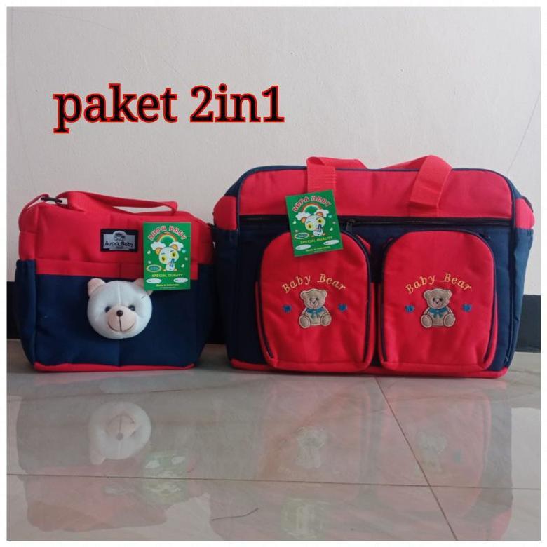 BESTPROMO Paket Tas Bayi Besar Dobel saku GRATIS Tas Boneka Beruang
