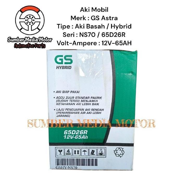 Aki Accu Basah Mobil GS Hybrid Astra NS70 65D26R 12V-65AH Orinal