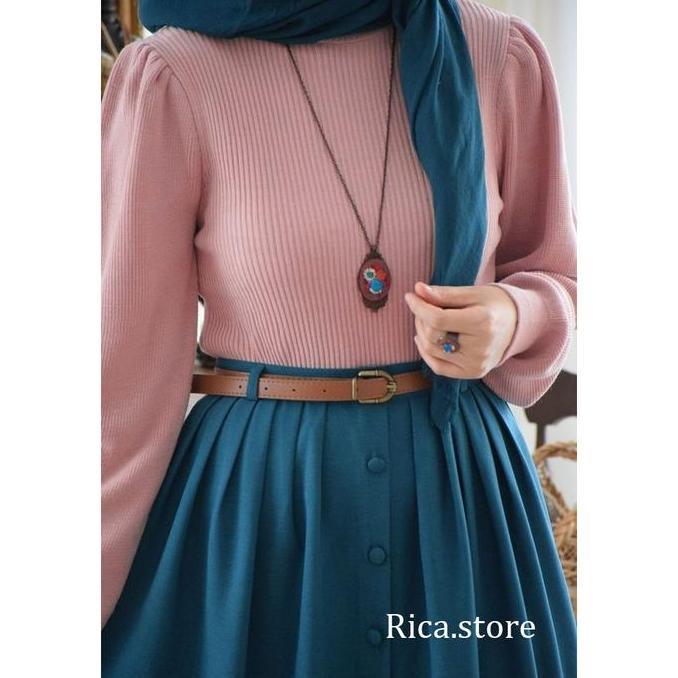 Relig- Blouse Nita Knit Aqila Lengan Balon Bahu Rempel Knitwear Baju Atasan
