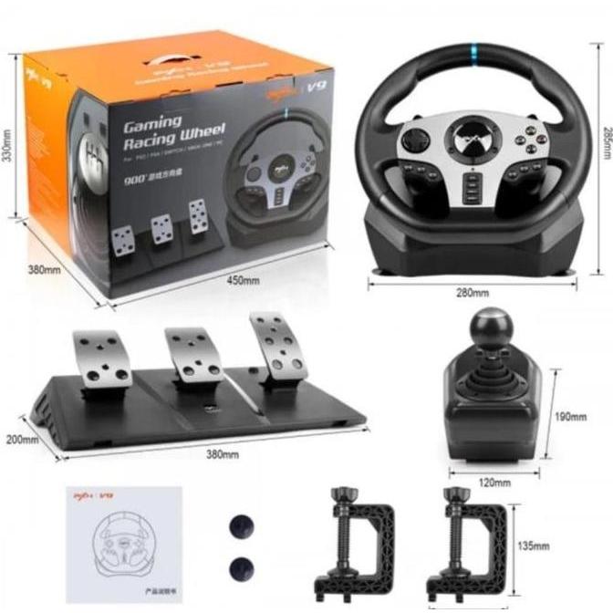 Steering Wheel Gaming Stir PXN V9 untuk PS3, PS4, Xbox One, Nintendo Switch - Holder, Wireless - Gam