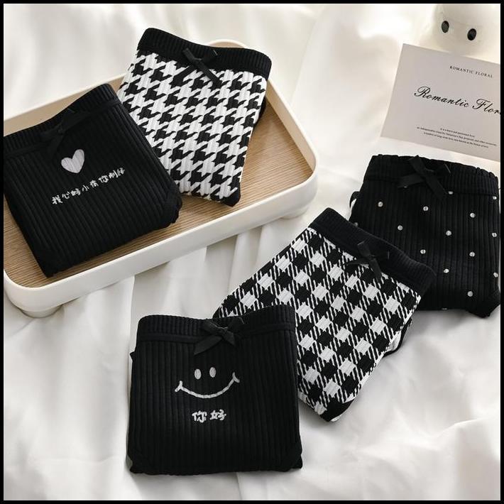 (YF) CD2167 CD Celana Dalam Cewek Midwaist Sexy Motif Polkadot Hitam Putih Nyerap Keringat Underware