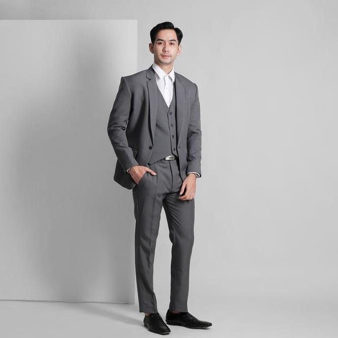 Setelan Jas Celana & Rompi Abu Tua - Vente Series - Goldy outfit