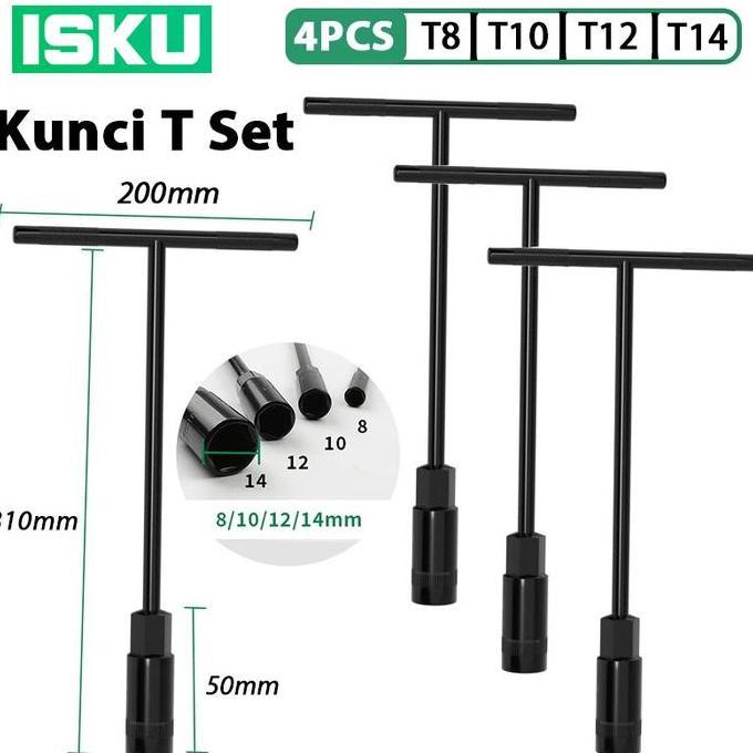 Set- Isku Kunci Socket Wrench Set T8-T14 Kunci T Set 4Pcs Hitam/Kunci Sok T
