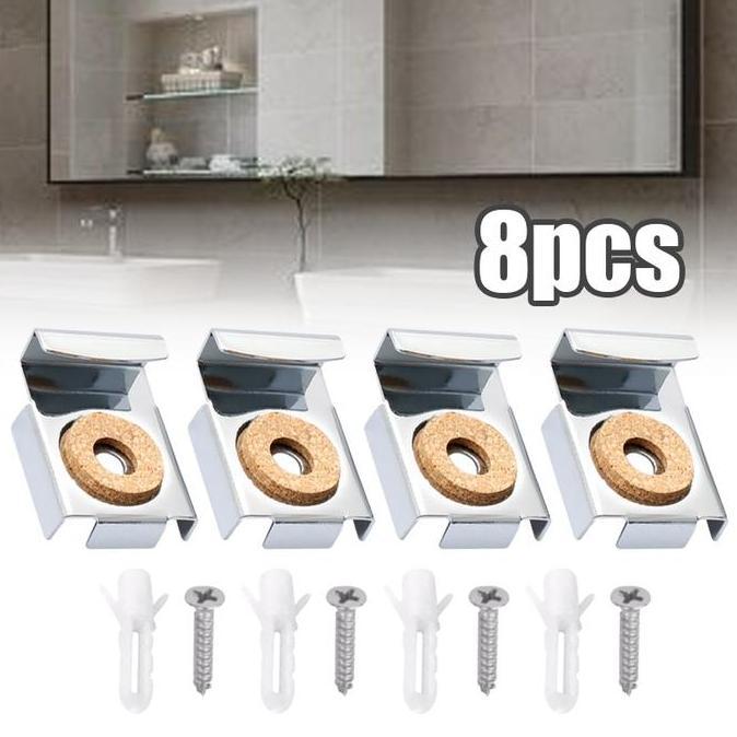 HAZORUN 8pcs Bracket Cermin Dinding Plat Kaca Jepit Wastafel Jepitan Kaca Cermin Gantungan Ambalan C