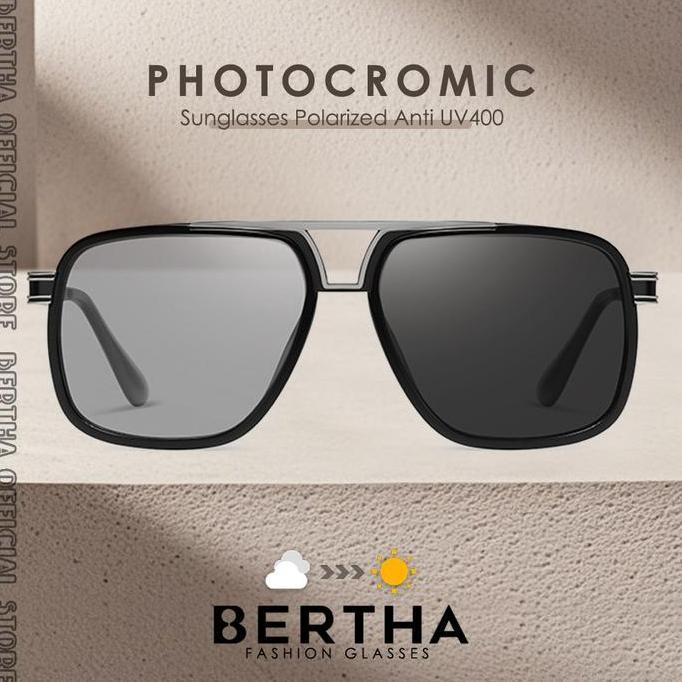 Bertha Kacamata Sunglasses Polarized Photocromic Anti Silau Bentuk Aviator Bahan Metal Fashion Pria 
