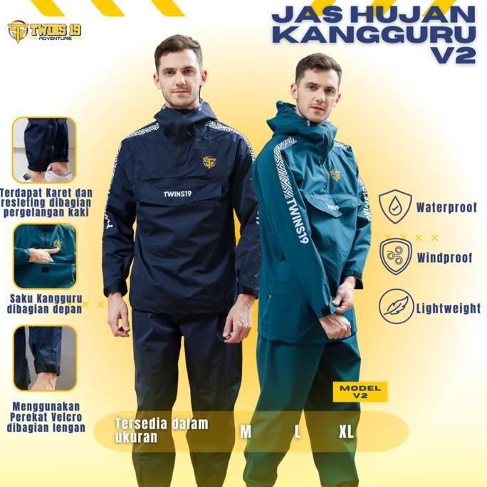 Jas Hujan Saku Kangguru V2 Twins19 Twins Nineteen Setelan Jaket Celana Pria Wanita Kantong Kanguru