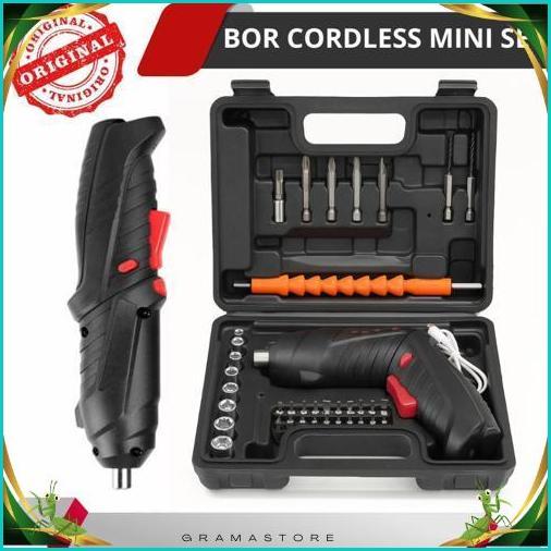 Diskon Bor Obeng Elektrik Set Komplit 48 Pcs Cordless Screwdriver Charger Bor Mini Baterai Tanpa Kab