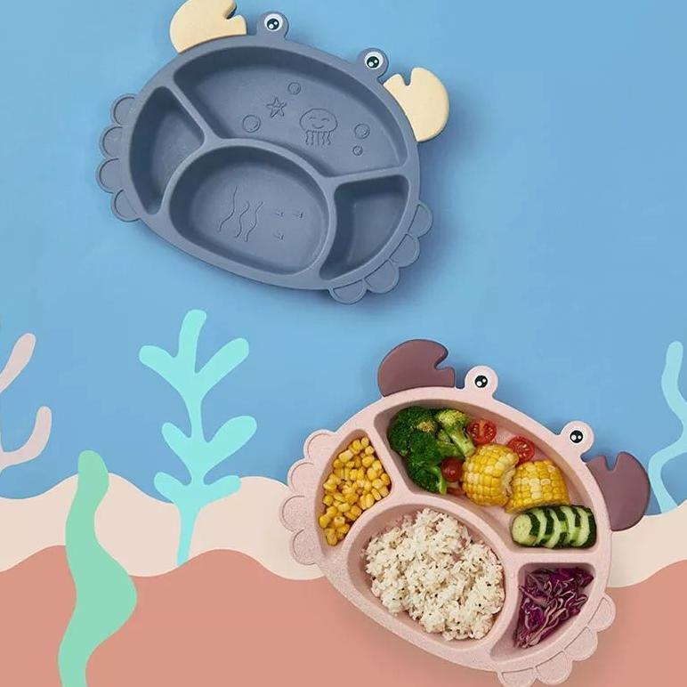 VALUE PACK Set Piring Makan Karakter Anak Model CRAB Kepiting dengan sendok garpu sumpit