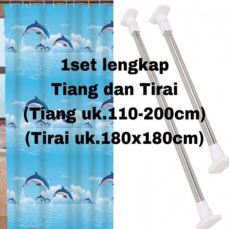 (1 Set) Tirai Kamar Mandi Plus Tiang Kamar Mandi / Tiang Gorden+Tirai Shower Curtain